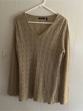 Daisy Fuentes Taupe/Gold  Open-Knit V-Neck Sweater